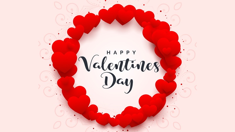 Hình nền Valentine với vòng hoa trái tim đỏ, chúc mừng ngày lễ tình nhân, độ phân giải 450x800, chất lượng HD.