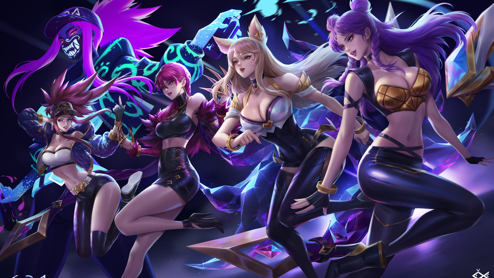 Nhân vật game phong cách anime năng động, nền xanh tím, đồ họa HD, độ phân giải 1080x1920, hình nền game sống động.