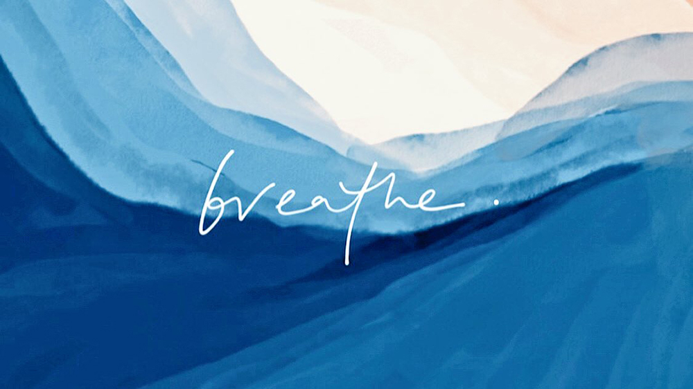 Hình nền nghệ thuật sóng biển xanh chữ "breathe", độ phân giải 1080x1920, chất lượng HD, thư giãn, tĩnh tâm.