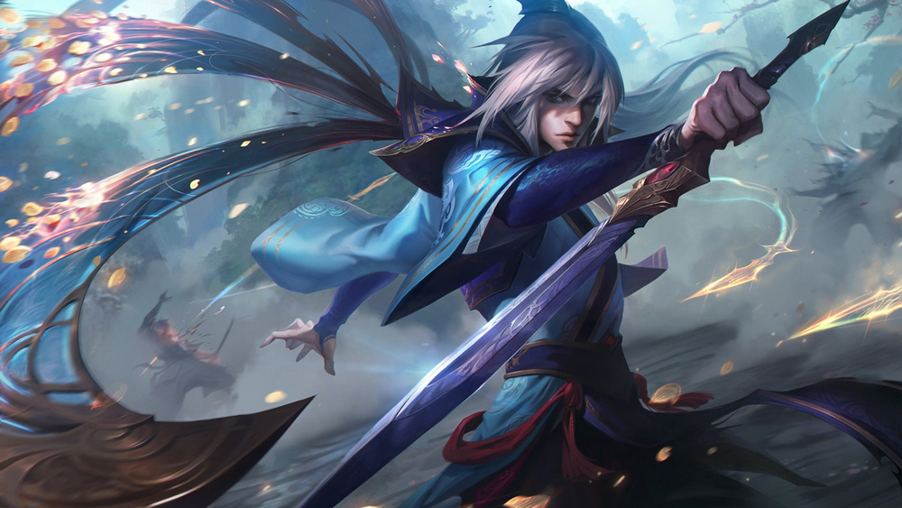 Chiến binh kiếm thuật trong rừng huyền bí, đồ họa HD, 1080x1920, hình nền game ấn tượng và sinh động.
