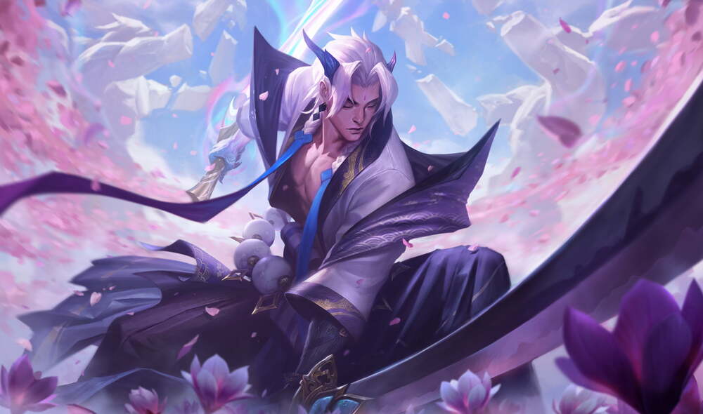 Hình nền anime chiến binh giữa hoa anh đào, độ phân giải 1080x1920, chất lượng HD, nghệ thuật game sống động.