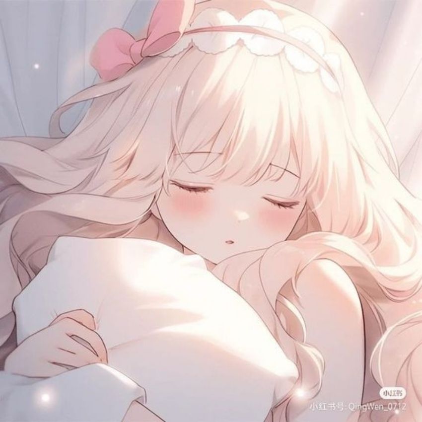 Anime cô gái tóc vàng ngủ, dễ thương, chất lượng HD, hình nền 1080x1920.