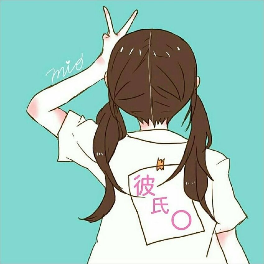 Hình nền anime dễ thương với cô gái tóc đuôi ngựa, cử chỉ tay chữ V, nền xanh, độ phân giải 1080x1920, HD.