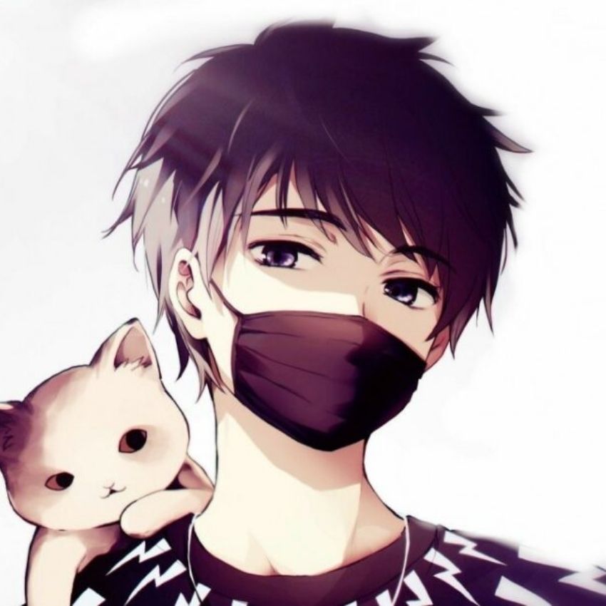 Anime nhân vật đeo khẩu trang với mèo dễ thương, hình nền HD 1080x1920, phong cách nghệ thuật cuốn hút.