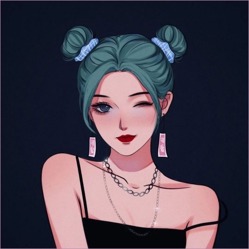 Hình nền anime cô gái tóc xanh, mắt nhắm, phong cách dễ thương, độ phân giải 1080x1920, chất lượng HD.