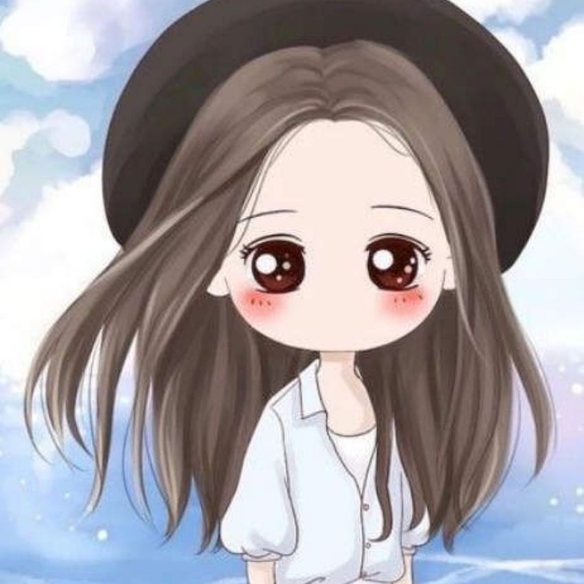 Hình nền anime dễ thương, cô gái đội mũ đen, nền trời xanh, 1080x1920, chất lượng HD.