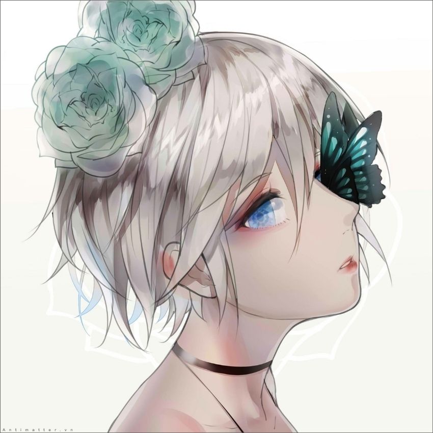 Anime girl with butterfly and flowers, HD wallpaper, resolution 1080x1920, delicate art, captivating and serene aesthetic.