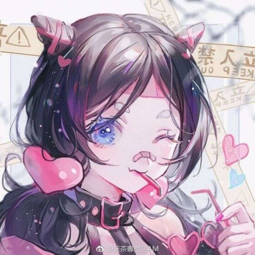 Anime dễ thương với tai mèo và trái tim, chất lượng HD, 1080x1920, hình nền phong cách ngọt ngào.