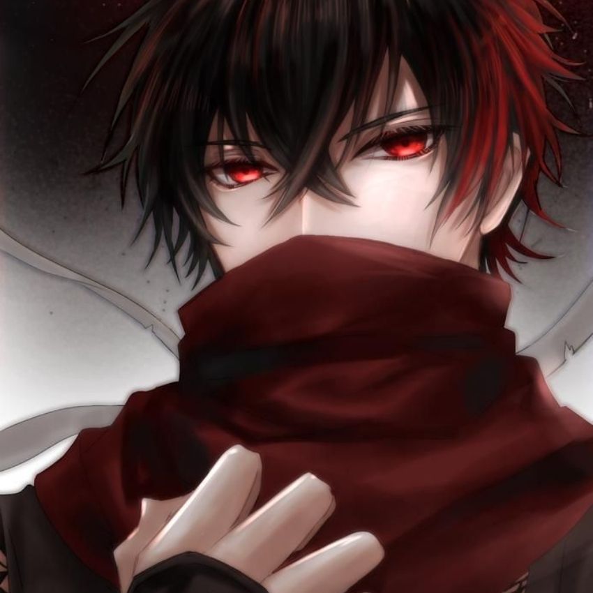 Anime nhân vật bí ẩn với ánh mắt đỏ, nền tối, độ phân giải 1080x1920, chất lượng HD, hình nền thu hút.