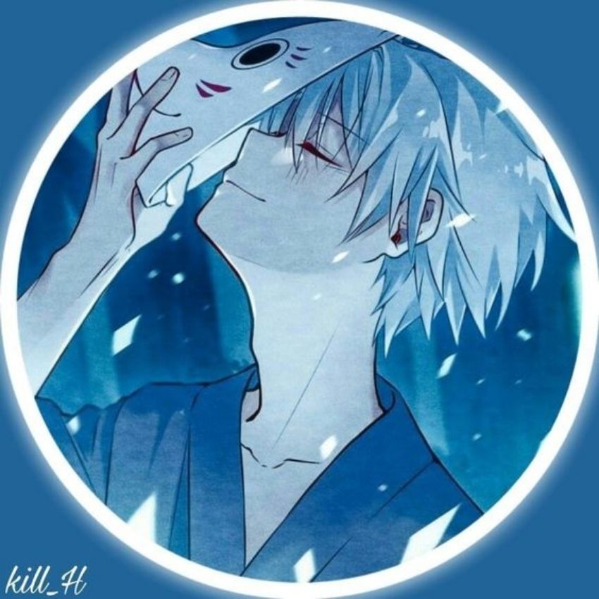 Anime boy in blue theme, holding a mask, HD wallpaper, 1080x1920 resolution, ideal for phone backgrounds.