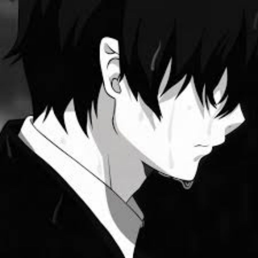 Hình nền anime buồn, độ phân giải 768x768, chất lượng HD, tông màu đen trắng, thể hiện cảm xúc sâu lắng.