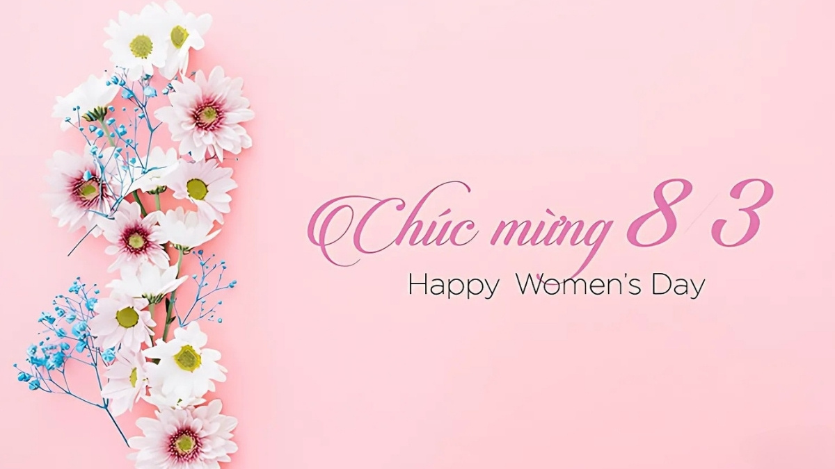 Hình nền chúc mừng Ngày Quốc tế Phụ nữ với hoa hồng trên nền hồng, độ phân giải 1080x1920, chất lượng HD.