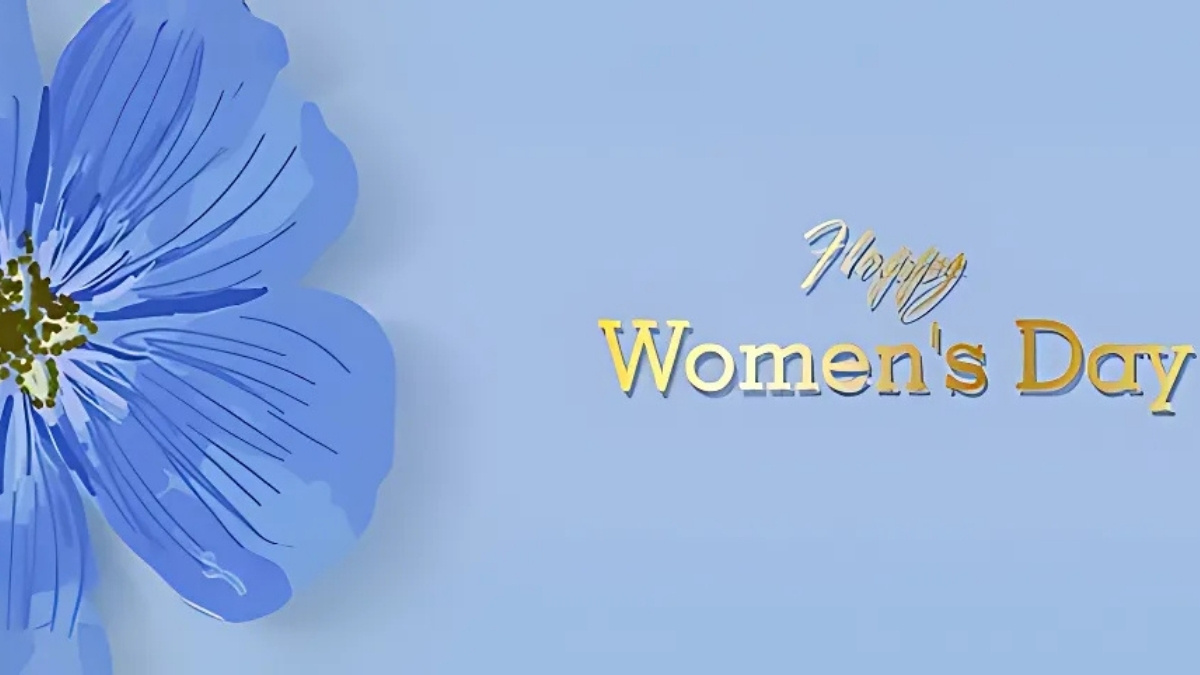 Hình nền chúc mừng Women's Day với hoa xanh, độ phân giải 1080x1920, chất lượng HD, tạo cảm giác tươi mới.