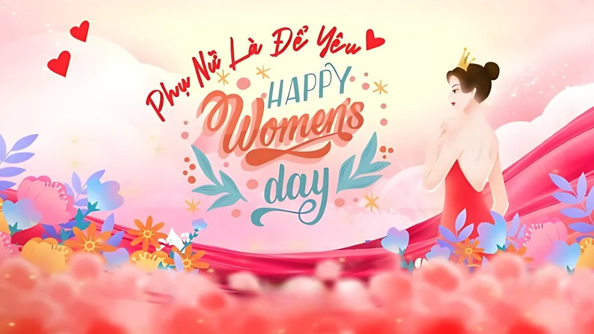 Hình nền Ngày Quốc tế Phụ nữ với hoa màu sắc và thông điệp tình yêu, độ phân giải 1080x1920, chất lượng HD.