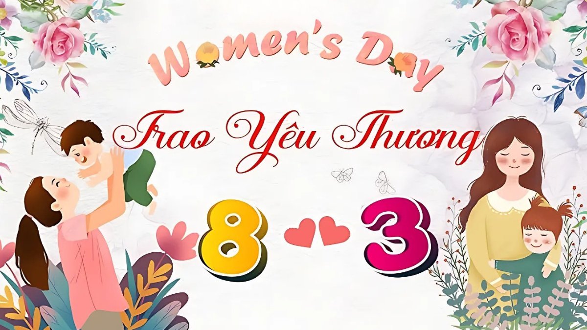 Hình nền Ngày Quốc tế Phụ nữ, trao yêu thương, hoa lá, độ phân giải 1080x1920, chất lượng HD.