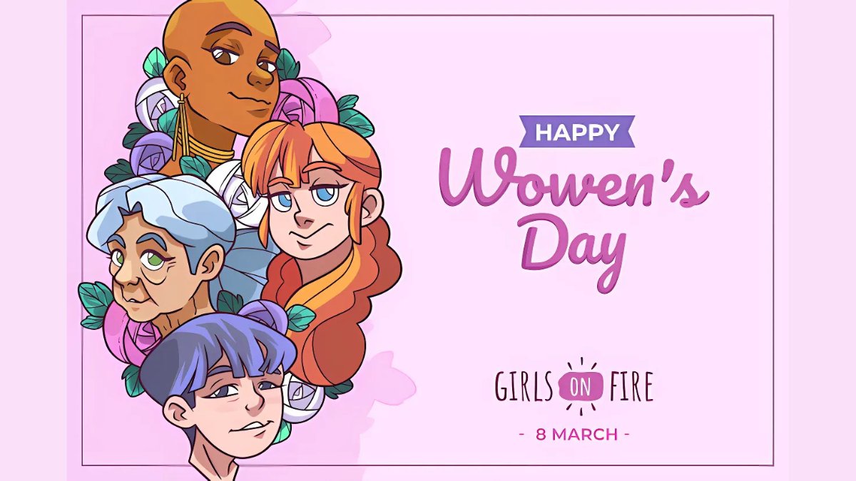 Hình nền Happy Women's Day với các nhân vật hoạt hình, độ phân giải 675x1200, chất lượng HD, tôn vinh phụ nữ.