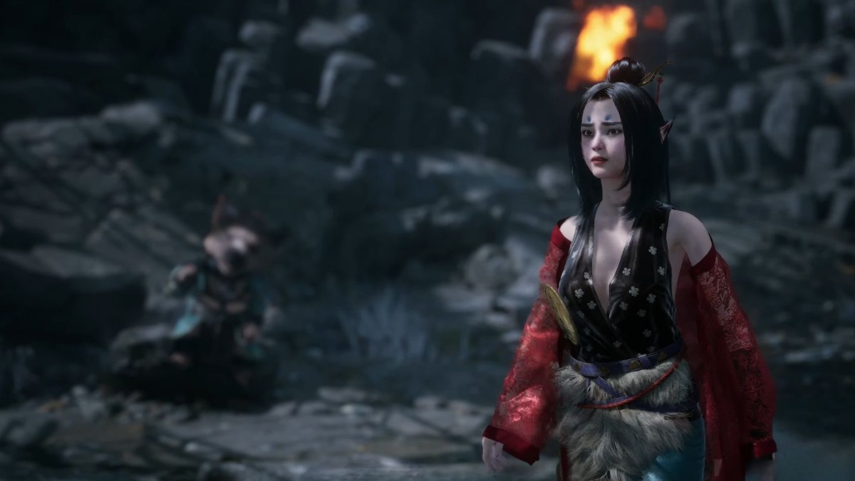 Hình nền game giả tưởng 4K, nhân vật nữ huyền bí trong khung cảnh tối tăm, độ phân giải 1080x1920, chất lượng HD.
