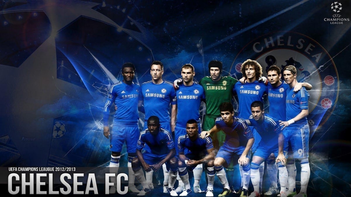 Chelsea FC đội hình UEFA Champions League 2012/2013, nền xanh, độ phân giải 675x1200, hình ảnh HD.