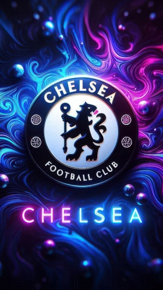 Hình nền logo câu lạc bộ bóng đá Chelsea, hiệu ứng ánh sáng nghệ thuật, độ phân giải 1080x1920, chất lượng HD.