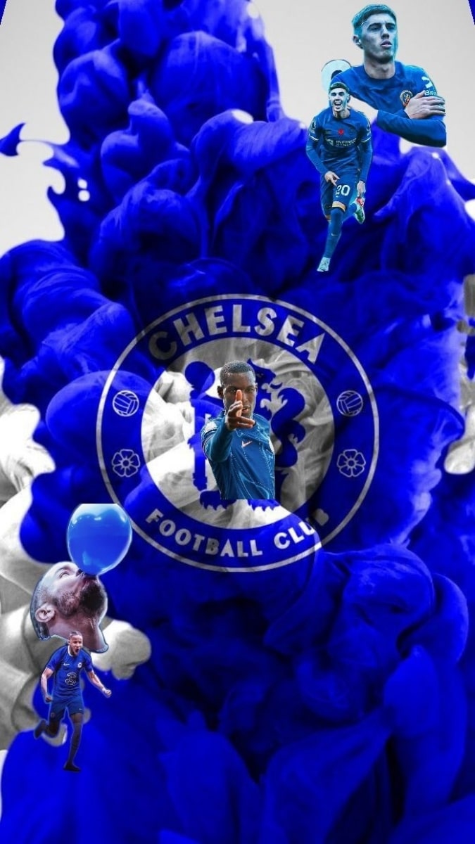 Hình nền Chelsea FC nghệ thuật, logo nổi bật trên nền xanh, độ phân giải 1080x1920, chất lượng HD.