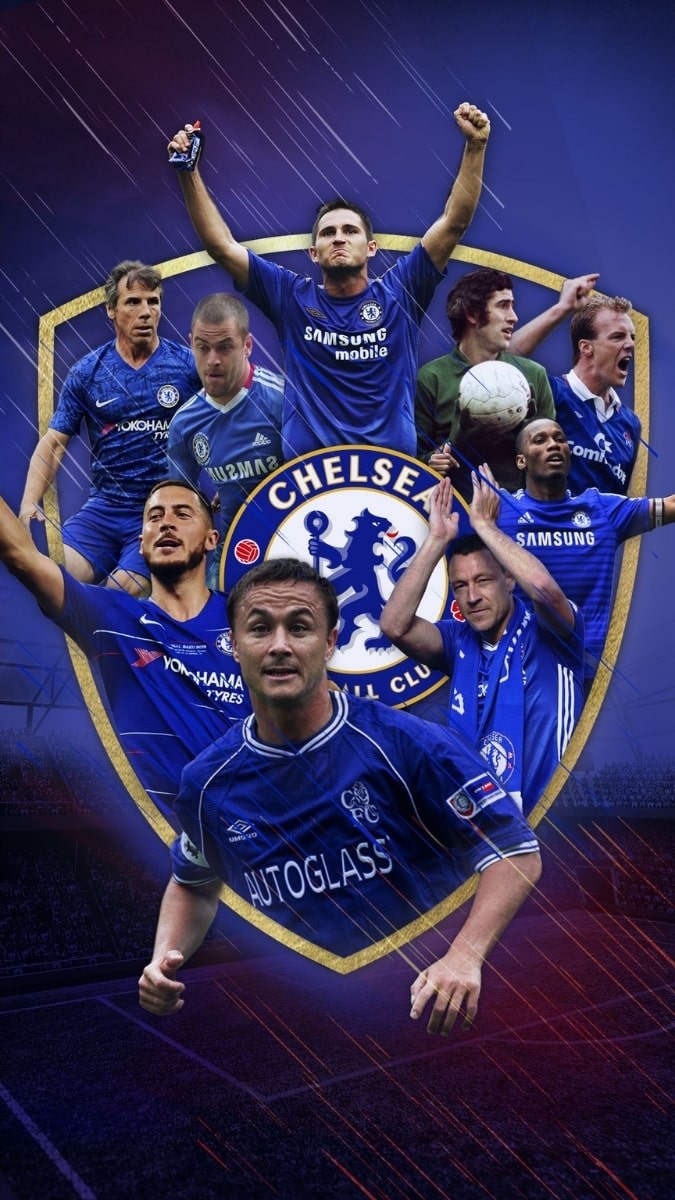 Hình nền Chelsea FC nổi bật với biểu tượng câu lạc bộ, độ phân giải 1080x1920, chất lượng HD, hình ảnh bóng đá sống động.