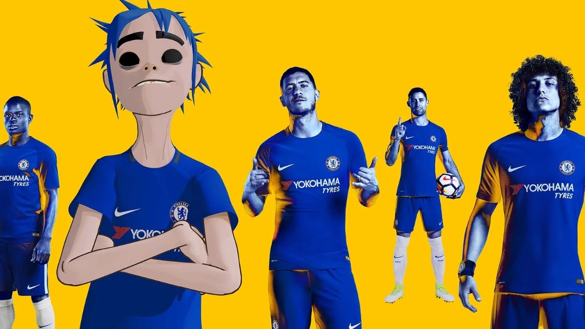 Hình nền bóng đá Chelsea, nhân vật hoạt hình và cầu thủ, nền vàng, chất lượng HD, 675x1200.