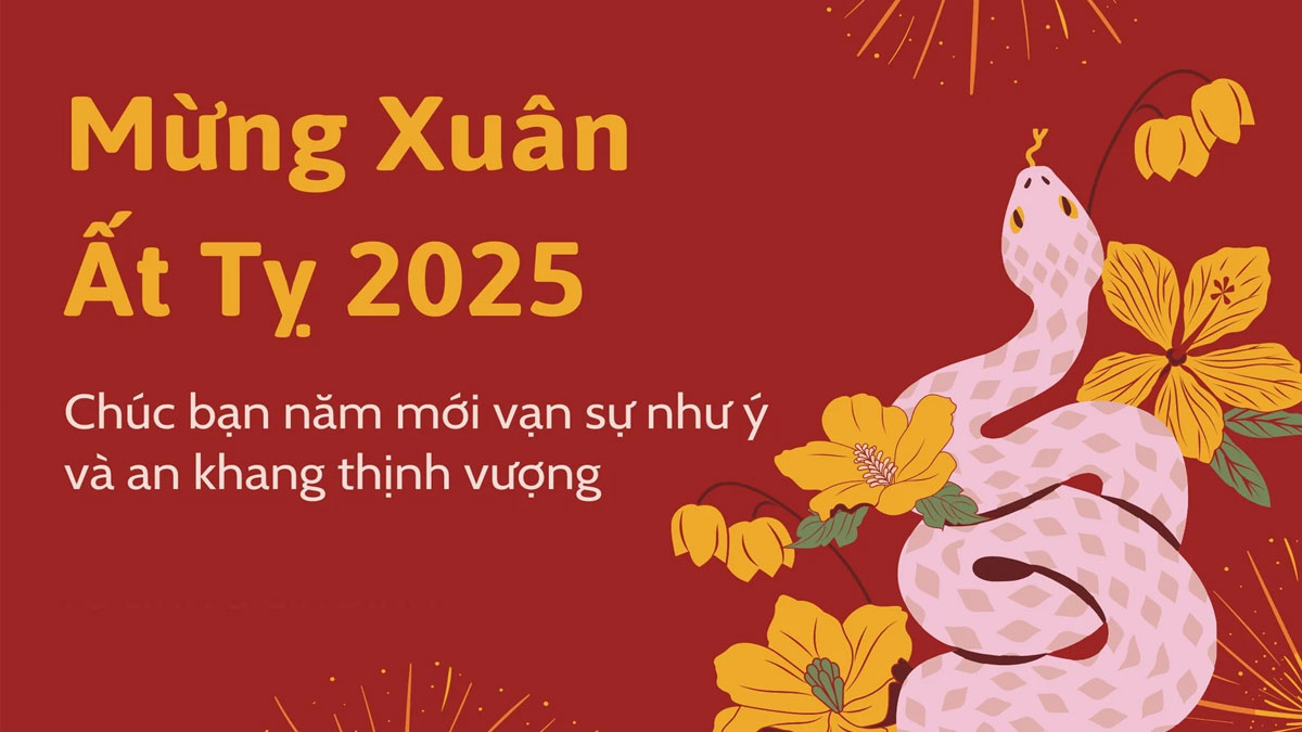 Hình nền chúc mừng năm mới Ất Tỵ 2025 với hình rắn và hoa, độ phân giải 1080x1920, chất lượng HD.