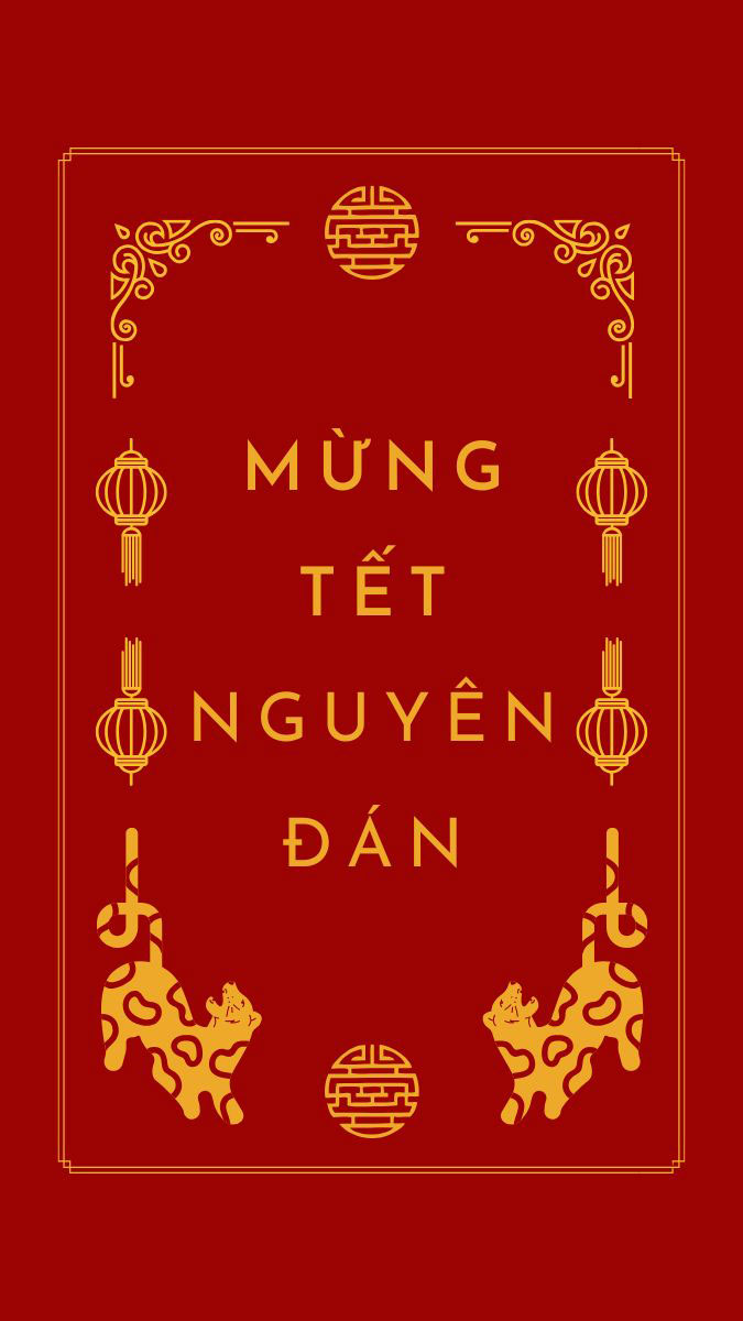 Hình nền Tết Nguyên Đán, thiết kế hoa văn vàng trên nền đỏ, độ phân giải 1080x1920, chất lượng HD.