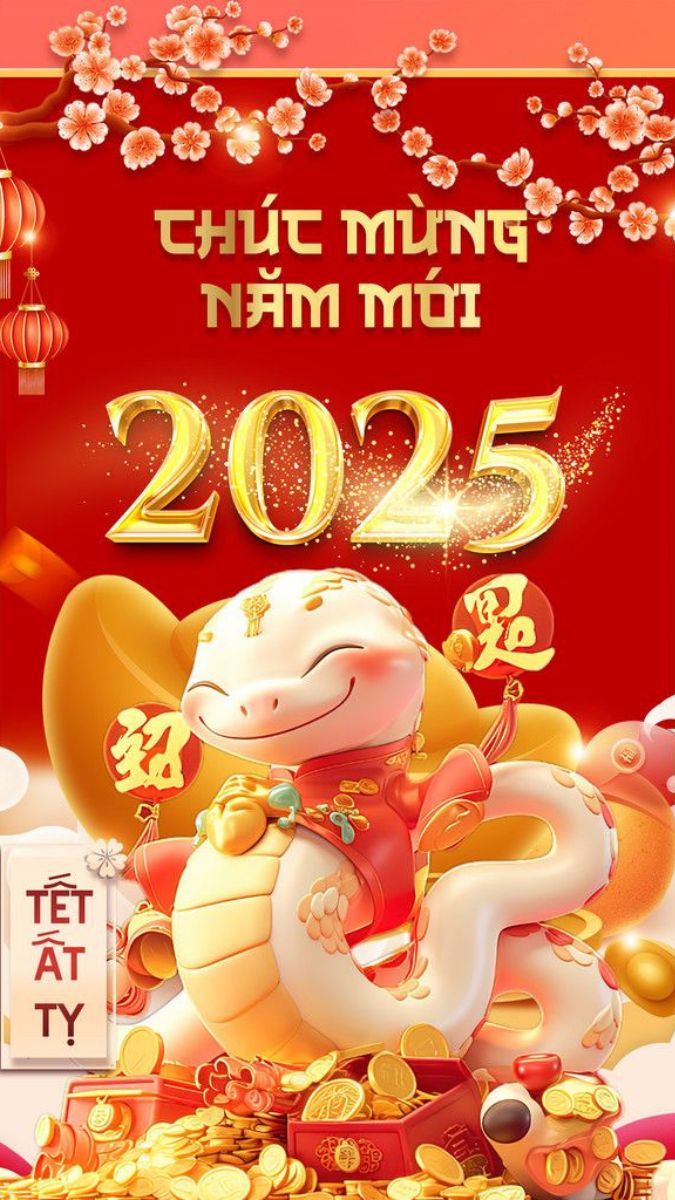 Hình nền Tết Nguyên Đán 2025 với rồng vàng và hoa đào, độ phân giải 1080x1920, chất lượng HD, chúc mừng năm mới.