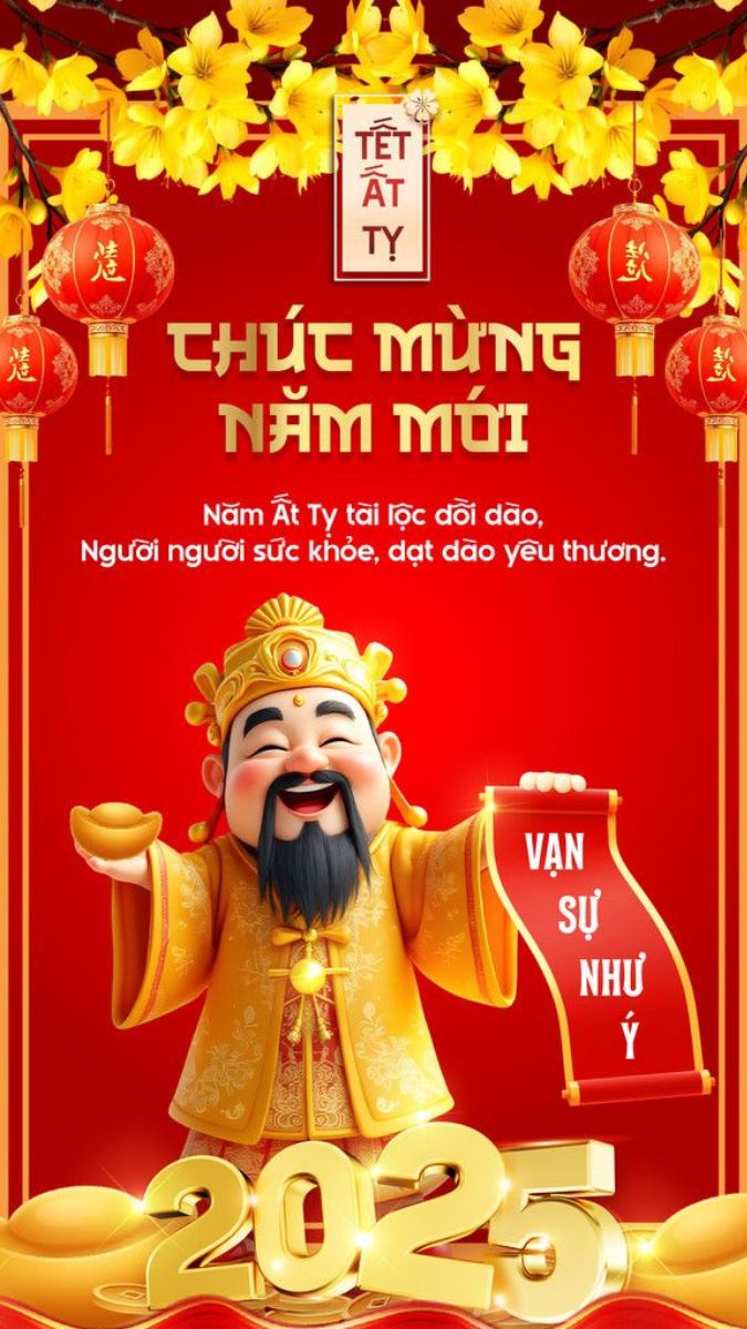 Hình nền Tết 2025 rực rỡ với hoa mai vàng, bùa chúc vạn sự như ý, độ phân giải 1200x675, chất lượng HD.