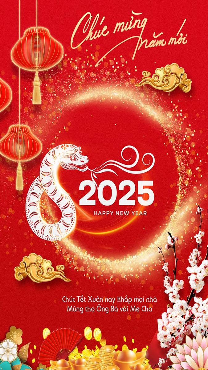 Hình nền chúc mừng năm mới 2025, tông đỏ rực rỡ, độ phân giải 1200x675, chất lượng HD, đậm chất Tết cổ truyền.