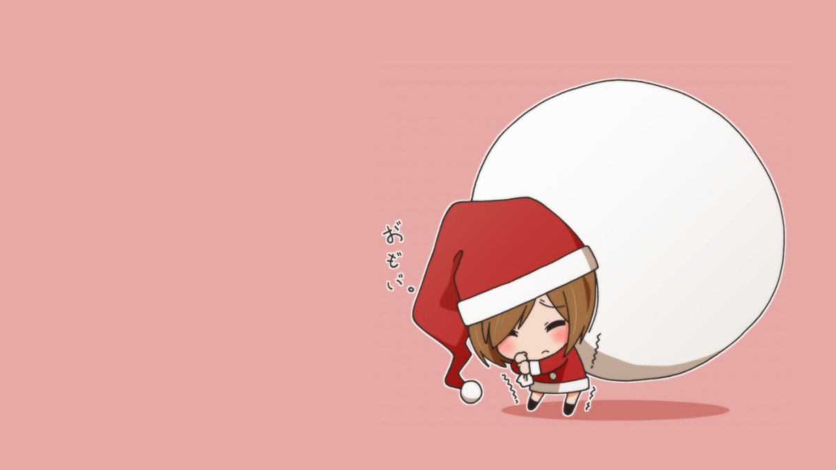 Hình nền dễ thương Giáng Sinh, nhân vật anime đội mũ đỏ, nền hồng, độ phân giải 1080x1920, chất lượng HD.