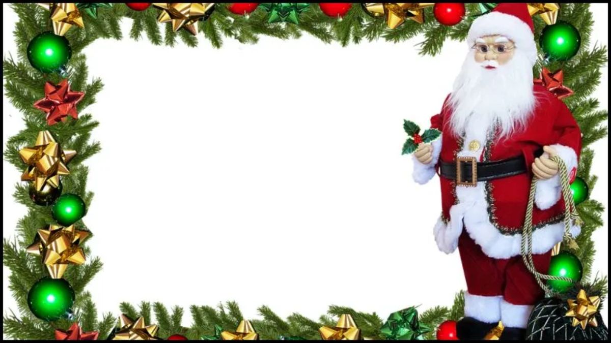 Hình nền Giáng Sinh HD 1080x1920 với ông già Noel và vòng hoa trang trí đầy màu sắc, tạo không khí lễ hội.