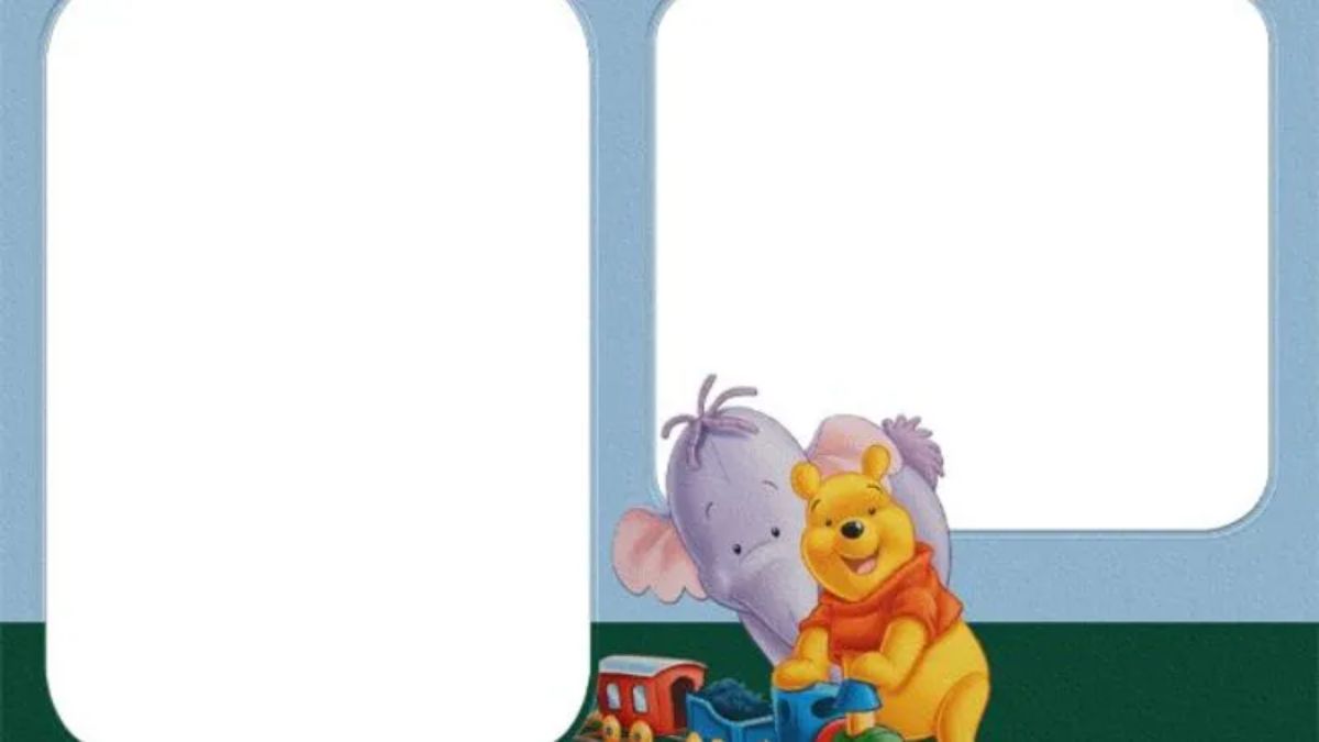 Hình nền hoạt hình dễ thương với gấu và voi, khung ảnh đôi, độ phân giải 1080x1920, chất lượng HD.